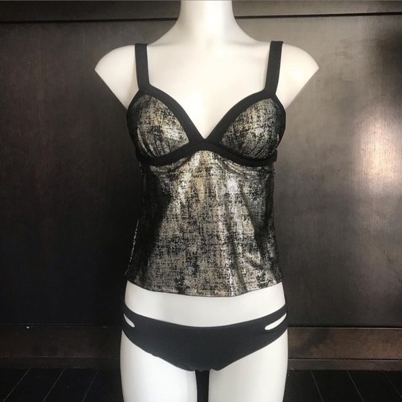 Hula Honey push up apron back foil tankini top - Picture 2 of 11